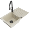 Mexen Pablo 1-bowl granite sink with drainer and Savita kitchen faucet, beige - 6510-69-672601-70