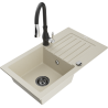 Mexen Pablo fregadero de granito de 1 compartimiento con escurridor y grifo de cocina Savita, beige - 6510-69-672601-70