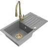Mexen Pablo 1-Basin Granite Sink with Drainer and Savita Kitchen Tap, Grey - 6510-71-672601-50