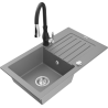 Mexen Pablo granieten spoelbak 1-compertiment met afdruiprek en keukenmengkraan Savita, grijs - 6510-71-672601-70