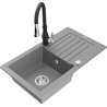 Mexen Pablo single-bowl granite sink with drainer and Savita kitchen tap, grey - 6510-71-672601-70