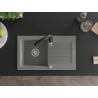 Mexen Pablo granieten spoelbak 1-compertiment met afdruiprek en keukenmengkraan Savita, grijs - 6510-71-672601-70