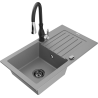 Mexen Pablo granite kitchen sink 1-bowl with drainer and Savita kitchen mixer, grey - 6510-71-672601-70-B