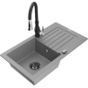 Mexen Pablo granite sink 1-bowl with drainer and Savita kitchen faucet, gray - 6510-71-672601-70-B