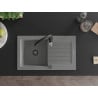 Mexen Pablo granite sink 1-bowl with drainer and Savita kitchen faucet, gray - 6510-71-672601-70-B