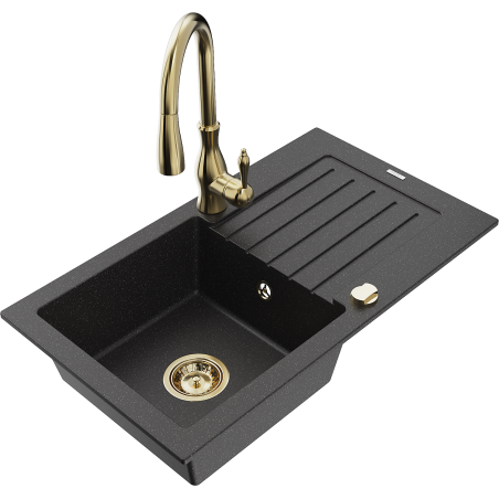 Mexen Pablo Granitdiskho med en skål och avrinningsyta och köksblandare Savita, svart/silver metallic - 6510-73-672601-50