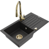 Mexen Pablo granite sink 1-bowl with drainer and kitchen faucet Savita, black/silver metallic - 6510-73-672601-50