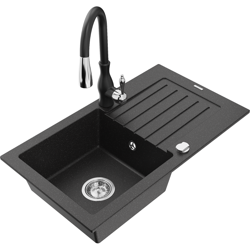 Mexen Pablo νεροχύτης γρανίτη 1-διαμέτρου με στραγγιστήρα και μπαταρία