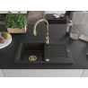 Mexen Pablo fregadero de granito de 1 compartimento con escurridor y grifo de cocina Savita, negro/metálico dorado