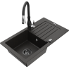 Mexen Pablo fregadero de granito de 1 seno con escurridor y grifo de cocina Savita, negro/dorado metálico - 6510-75-672601-70-B