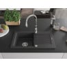 Mexen Pablo 1-bowl granite kitchen sink with drainer and Savita faucet, speckled black - 6510-76-672601-00