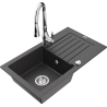 Mexen Pablo granite sink 1-bowl with drainer and Savita kitchen tap, black speckled - 6510-76-672601-00