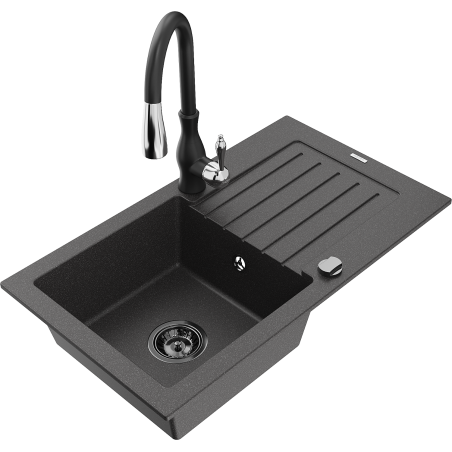 Mexen Pablo Graniittinen 1-altainen tiskiallas valutaustalla ja keittiöhanalla Savita, musta pilkullinen - 6510-76-672601-70-B