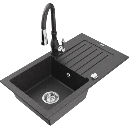 Mexen Pablo granitdiskho 1-fack med avrinningsyta och köksblandare Savita, svart med prickar - 6510-76-672601-76