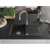 Mexen Pablo fregadero de granito 1-cubeta con escurridor y grifo de cocina Savita, negro - 6510-77-672601-00