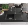 Mexen Pablo fregadero de granito de 1 compartimento con escurridor y grifo de cocina Savita, negro - 6510-77-672601-00