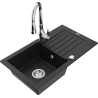 Mexen Pablo évier de cuisine en granit 1 bac avec égouttoir et robinet de cuisine Savita, noir - 6510-77-672601-00