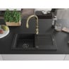 Mexen Pablo granit sink 1-bowl with drainer and Savita kitchen faucet, black - 6510-77-672601-50-B