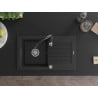 Mexen Pablo granitais virtuves izlietne ar vienu kameru, noteces zonu un Savita jaucējkrānu, melns - 6510-77-672601-70