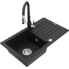 Mexen Pablo granitdiskho med 1 fack med avrinningsyta och köksblandare Savita, svart - 6510-77-672601-70