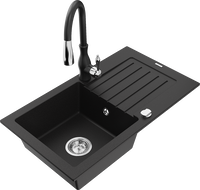 Mexen Pablo granitdiskho med 1 fack med avrinningsyta och köksblandare Savita, svart - 6510-77-672601-70