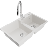 Mexen Tomas granite 2-bowl kitchen sink with Savita tap, white - 6516-20-672601-00