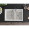 Mexen Tomas granite 2-bowl kitchen sink with Savita tap, white - 6516-20-672601-00
