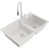 Mexen Tomas granite kitchen sink 2-bowl with Savita kitchen tap, white - 6516-20-672601-20