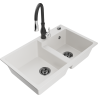 Mexen Tomas granite double-bowl sink with Savita kitchen tap, white - 6516-20-672601-70
