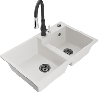 Mexen Tomas νεροχύτης γρανίτης 2 θαλάμων με μπαταρία κουζίνας Savita, άσπρος