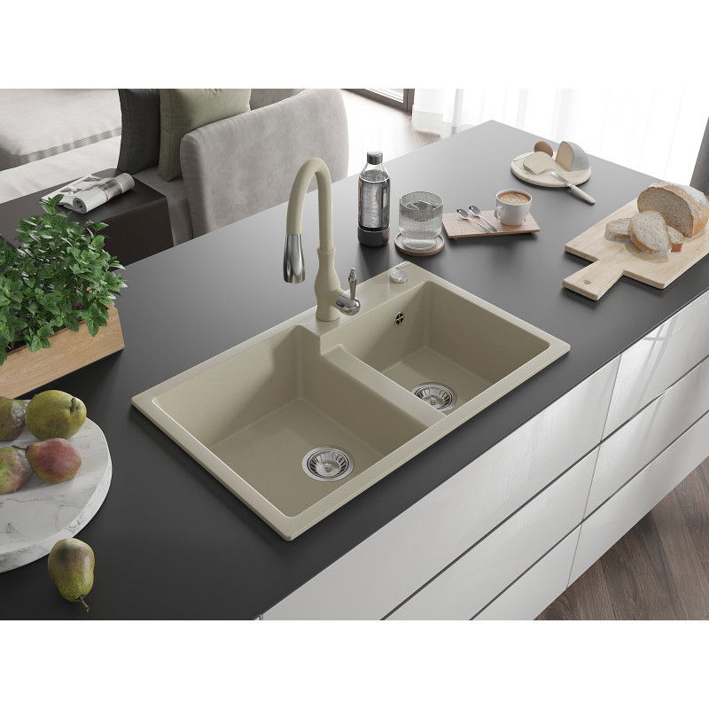 Mexen Tomas Granit-Spullsteen mat 2 Schuelen mat Kichengemeng Savita, beige - 6516-69-672601-69