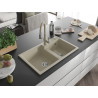 Mexen Tomas granit gootsteen met 2 bakken en keukenmengkraan Savita, beige - 6516-69-672601-69