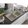 Mexen Tomas granit sink 2-chamber with Savita kitchen faucet, beige - 6516-69-672601-69