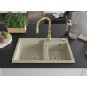 Mexen Tomas fregadero de granito con 2 compartimentos y grifo de cocina Savita, beige - 6516-69-672601-50