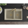 Mexen Tomas tweevoudige granieten spoelbak met keukenmenger Savita, beige - 6516-69-672601-50