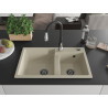 Mexen Tomas fregadero de granito de 2 compartimentos con grifo de cocina Savita, beige - 6516-69-672601-70