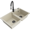 Mexen Tomas granitische dubbele spoelbak met keukenkraan Savita, beige - 6516-69-672601-70