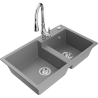 Mexen Tomas 2-bowl granite sink with Savita kitchen tap, grey - 6516-71-672601-00