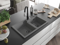 Mexen Tomas νεροχύτης γρανίτης 2-διαμερισμάτων με μπαταρία κουζίνας Savita,