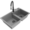 Mexen Tomas granite sink 2-bowl with Savita kitchen tap, grey - 6516-71-672601-70-B