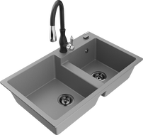 Mexen Tomas granitizlietne 2 nodalījumi ar virtuves jaucējkrānu Savita, pelēks - 6516-71-672601-70-B