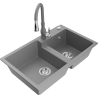 Mexen Tomas 2-bowl granite sink with Savita kitchen faucet, gray - 6516-71-672601-71