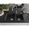 Mexen Tomas granite double-bowl sink with Savita kitchen faucet, black/silver metallic - 6516-73-672601-00