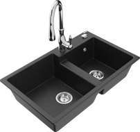 Mexen Tomas granit-diskho med 2 fack och kökskran Savita, svart/silver metallic - 6516-73-672601-00