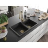 Mexen Tomas fregadero de granito de 2 compartimentos con grifo de cocina Savita, negro/plateado metálico - 6516-73-672601-50