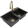 Mexen Tomas granieten gootsteen 2-kamer met keukenkraan Savita, zwart/zilver metallic - 6516-73-672601-50
