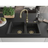 Mexen Tomas granieten gootsteen 2-kamer met keukenmengkraan Savita, zwart/zilver metallic - 6516-73-672601-50