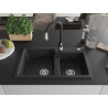 Mexen Tomas lavello in granito a 2 vasche con rubinetto da cucina Savita, nero/argento metallico - 6516-73-672601-70