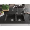 Mexen Tomas granite sink 2-bowl with Savita kitchen tap, black/gold metallic - 6516-75-672601-00
