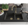 Mexen Tomas granitenspoelbak 2-kamer met keukenmengkraan Savita, zwart/gouden metallic - 6516-75-672601-50